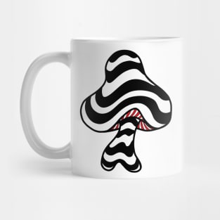 The Perfect Mushroom: Exotic Trippy Wavy Black and White Psychedelic Stripes Contour Lines with Red Underbelly Mug